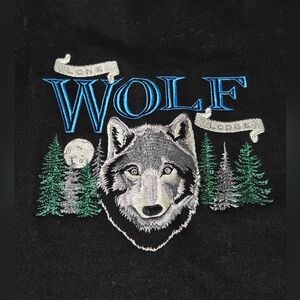 Vintage Headwaters WOLF Embroidered Sweater Black Lone Lodge MEDIUM Made In Peru